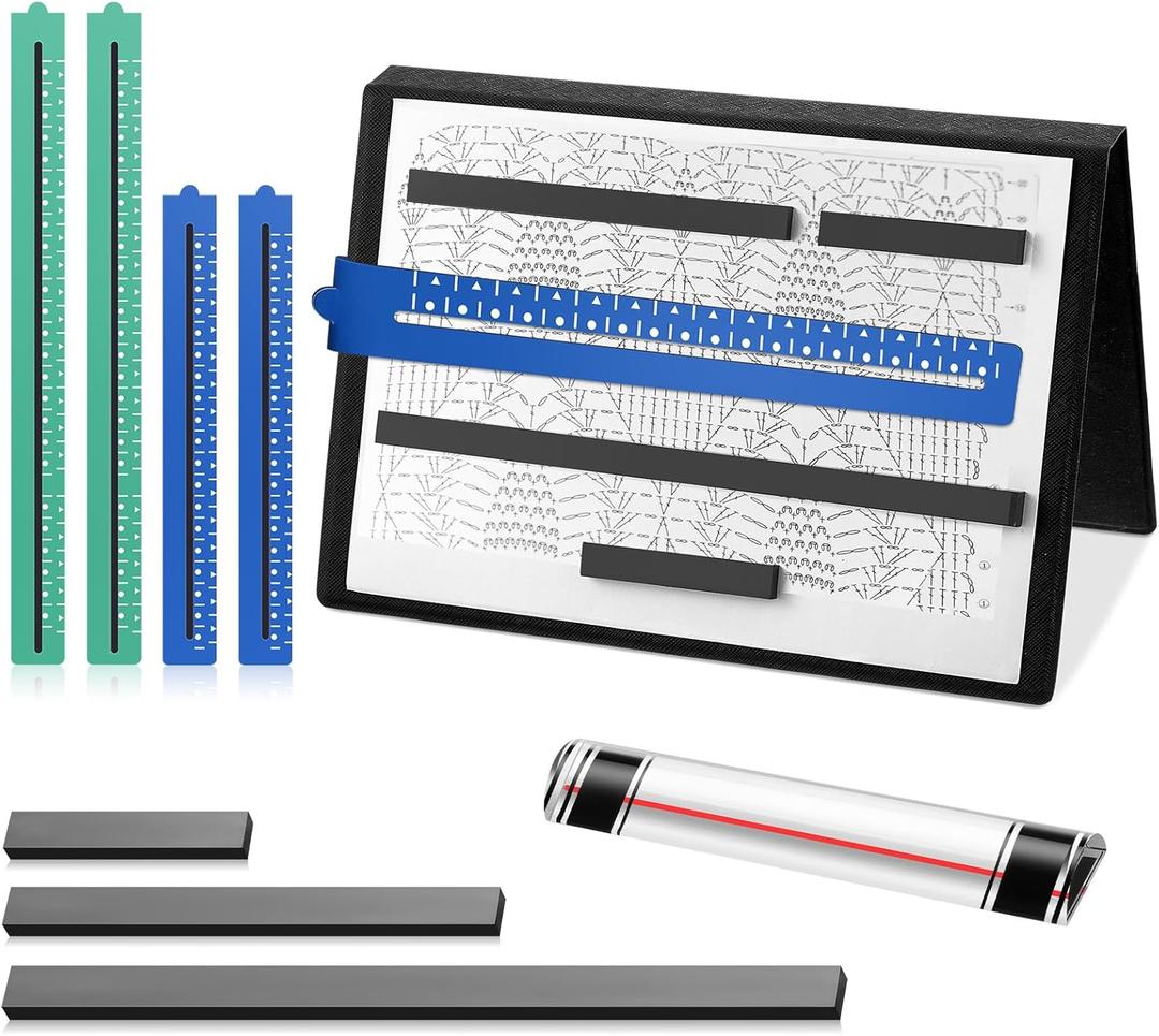 Otoolling 12 Pcs Magnetic Knitting Pattern Holder with Replacement Magnets & Magnifying Ruler, Crochet & Cross Stitch Chart Keeper, Pattern Display Tool for Knitters & Crafters