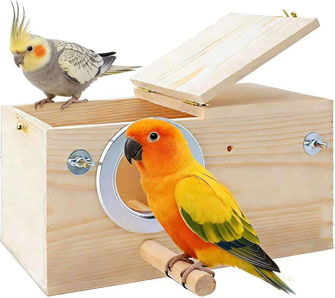 kathson Cockatiel Nesting Box,Wood Parakeet Nest House,Parrots Breeding Mating Boxes,Bird Nesting Box for Budgie,Conure,Lovebirds,Canary,Finch,Small and Medium-Sized Birds (L) (L-11.4 x 5.9 x 5.9in)