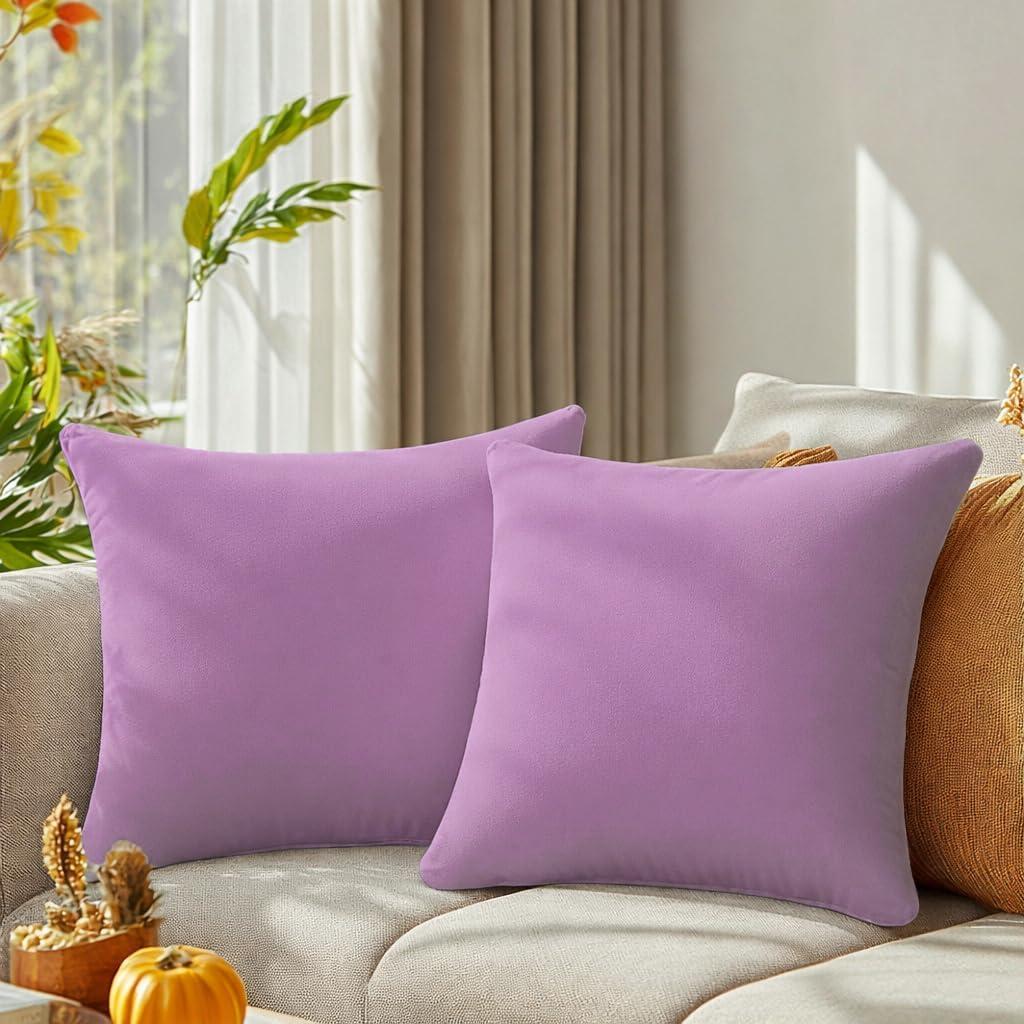 QUORGVES Light Purple Velvet Pillow Covers 16x16 Inch Set of 2, Soft Solid Decorative Square Throw Pillow Covers, Decor Cushion Covers for Bed Sofa Couch Bedroom Living Room - Mauve