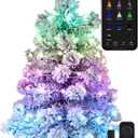 Brizled Snow Flocked Smart Christmas Tree, 22.8in Mini Christmas Tree with 100 LED RGB Lights, App/Voice Control 159+ Scenes Tabletop Xmas Tree USB C Small Tree Work with PD Power for Fireplace Desk (White)
