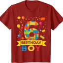 Kids 6 Year Old Building Blocks 6th Birthday Boy T-Shirt, Small