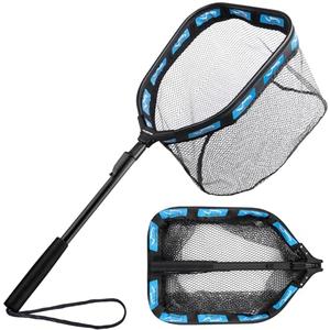 PLUSINNO Floating Fishing Net for Steelhead, Salmon, Fly, Kayak, Catfish, Bass, Trout Fishing, Rubber Coated Landing Net for Easy Catch & Release, Compact & Foldable for Easy Transportation & Storage, 11.8"/30cm Hoop Size 0.8M Blue (Fixed Pole)