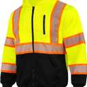 GLIMMR High Visibility Safety Hoodie Reflective ANSI Class 3 Sweatshirts for Men Hi Vis Construction Work Zipper Jackets (L)