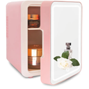 VNIMTI Mini Skincare Fridge 4 Liter/6 Cans, Portable Cosmetic Fridges with Makeup Mirror, Cooler & Warmer, AC & DC, Small Refrigerator for Bedroom, Car, Office, Outdoor, Pink - 4L