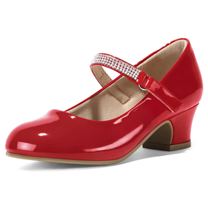 K KomForme Mary Jane Shoes with Low Heel Rhinestones Princess Flats Dress Pump Shoes for Little Kid/Big Kid 13