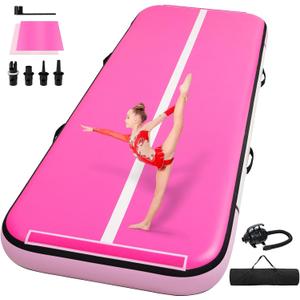 Tumble Track, Inflatable Tumbling Mat,Tumble Track Mats for Gymnastics, and Tumble Track with 8 Inches Thickness for Home, Training, Cheerleading, Yoga, Water with Pump (10ft x 3.3ft x 8inch, Pink)