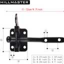 HILLMASTER Heavy Duty Gate Latch Door Handle Hardware Kit for Wooden Fence, Self-Closing Gate Latch with Pull String, Decorative Metal Gate Pull Handle, 2 Pack 6in T-Strap Gate Hinges, Black Finish