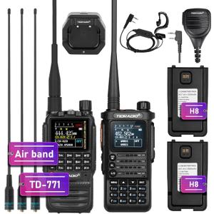 TIDRADIO Radioaficionado TD-H8 (2 generaciones) con batera 2 piezas y radio bidireccional multibanda TD-H3 con AirBand y antena larga TD-771