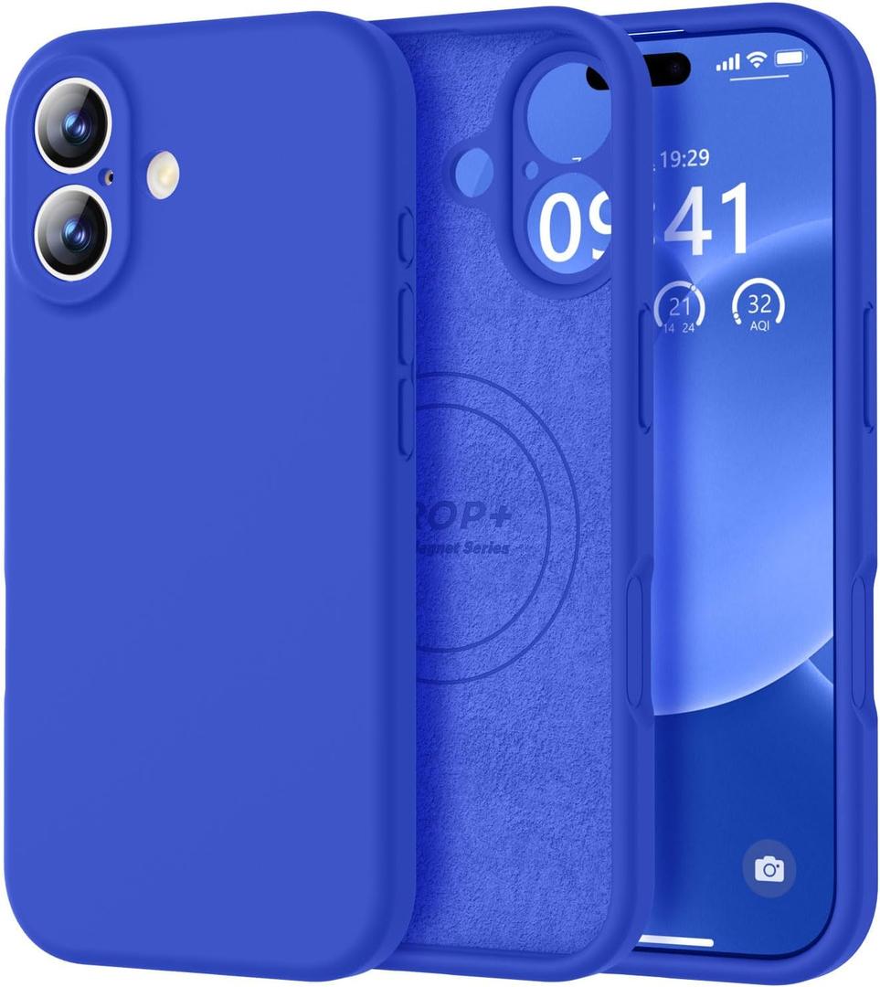 Vooii Magnetic for iPhone 17 Case, Compatible with Magsafe (Premium Liquid Silicone) (Integrated Camera Control Button) Full Body Protective Anti-Scratch Microfiber Lining 6.3", Klein Blue