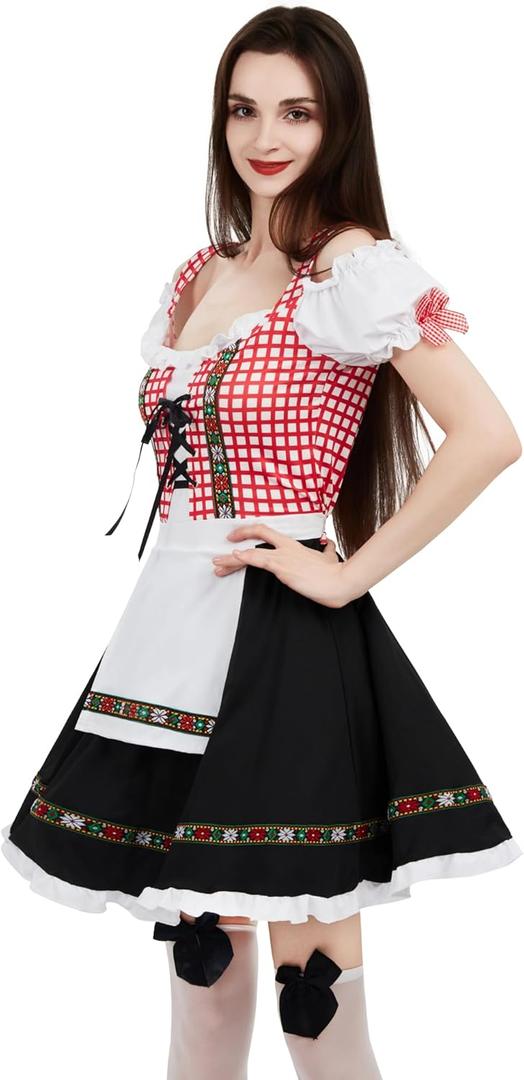Traditional German Dirndl Dress, Oktoberfest Beer Festival Costume, Bavarian Carnival Halloween Women's Outfit (Medium, Red)