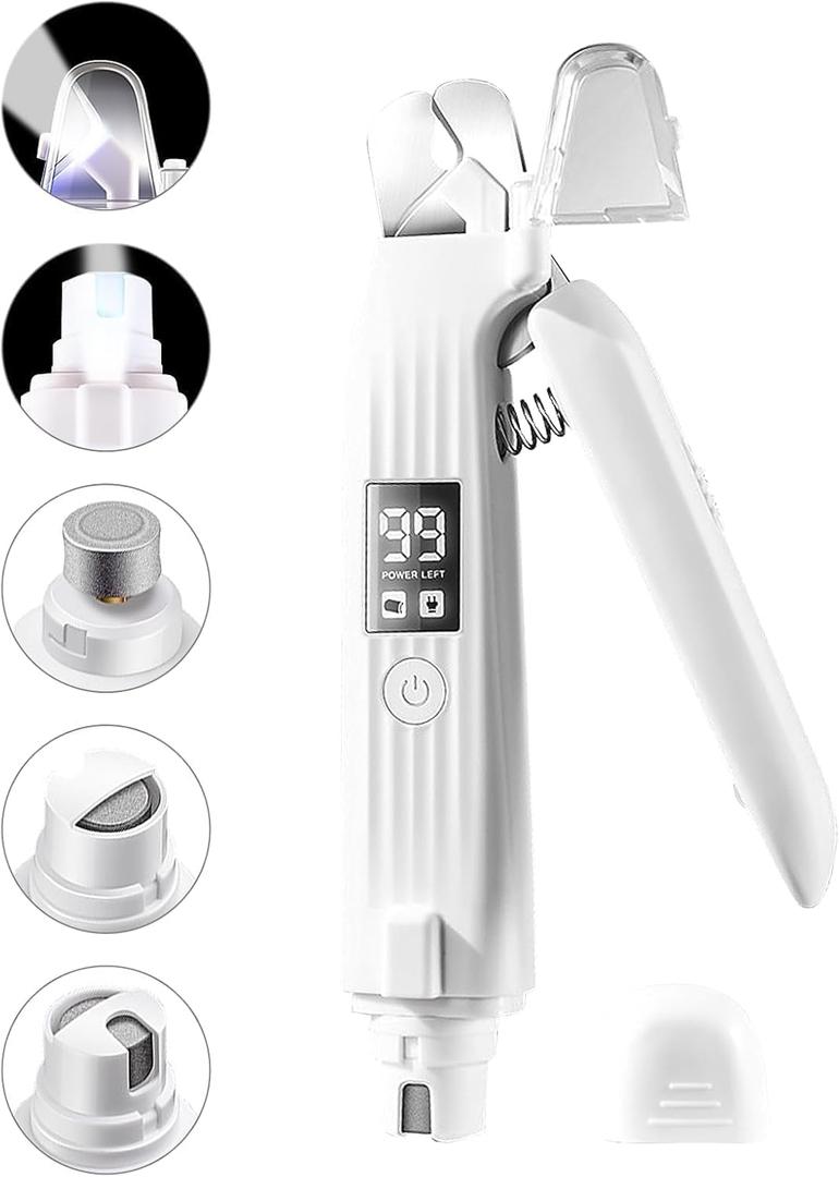 Dog & Cat Nail Clipper and Grinder 2 in 1,Rechargeable with Multiple Sanding Ports and Splash Guard. LED Light on Both Ends,Comes with a Screen to Display Power and Working Status