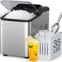 Typhur Fast Nugget Ice Maker Countertop with Self-Cleaning Pump, 35lbs/24H Crushed Pebble Ice Machine with Pellet Ice, 8 Packs Cleaner, Dual Ice Scoops for Home, Kitchen, Party, RV, Stainless Steel (Piano Black)