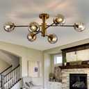 Modern Semi Flush Mount Ceiling Light Fixture 6-Light Sputnik Gold Chandelier with Glass Globe Mid Century Ceiling Lighting for Dinning Room Farmhouse Kitchen Bedroom Living Room.