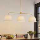 40" Linear Chandeliers with Linen Drum Shades, 3-Light Antique Brass Kitchen Island Lighting, Gold Linear Light Fixture for Kitchen Restaurant Over Table