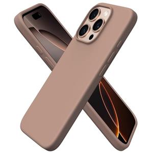 ORNARTO Compatible with iPhone 16 Pro Case 6.3", Slim Liquid Silicone 3 Layers Soft Gel Rubber Shockproof Protective Cover with Anti-Scratch Microfiber Lining-Light Brown
