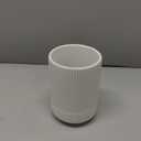 getstar Large Kitchen Utensil Holder, 7.2" Vintage Ceramic Utensils Crocks for Kitchen Counter with Non-Slip Cork Mat, Farmhouse Cooking Tool Organizer for Kitchen Counter Decor (Striped White)