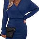 Bebonnie Womens Sexy V Neck Batwing Sleeve Sparkly Cocktail Party Sweater Dresses Holiday Bodycon Midi Dress (Small, Crown Blue)