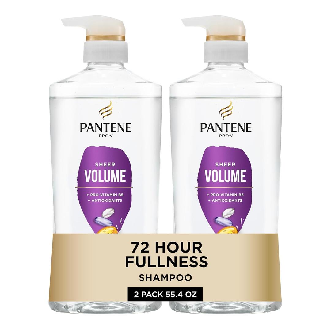 Pantene Shampoo, Sheer Volume - Lightweight Nourishment for Fine, Color-Treated Hair, 72-Hour Fullness and Body, 27.7 Oz Each, 2-Pack + Miracle Rescue Shot (0.5 Oz) (55.4 Fl Oz (Pack of 1))