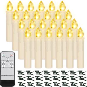 24PCS LED Flameless Taper Candles Flickering with Remote Timer, Battery Operated Waterproof Christmas Tree Candles, Warm White Window Candle Lights, Perfect for Christmas, Home Decoration (Ivory)