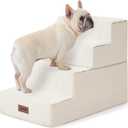 Dog Stairs for Small Dogs - Pet Stairs 2 in 1 with Zippers Suitable for Couch and Bed, 35D Foam Dog Steps with Non Slip Bottom Grey 4 Steps, Beige