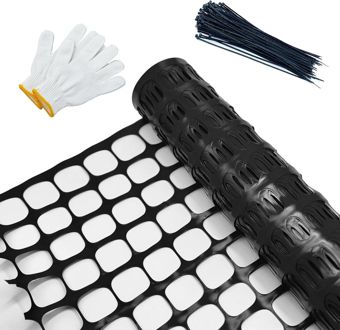 Safety Fence Garden Netting Roll 4 X 100 Feet with Zip Ties, Temporary Reusable Plastic Mesh Fencing Netting for Snow Fence, Animal Barrier, etc. (4' X 100 SW, Black)