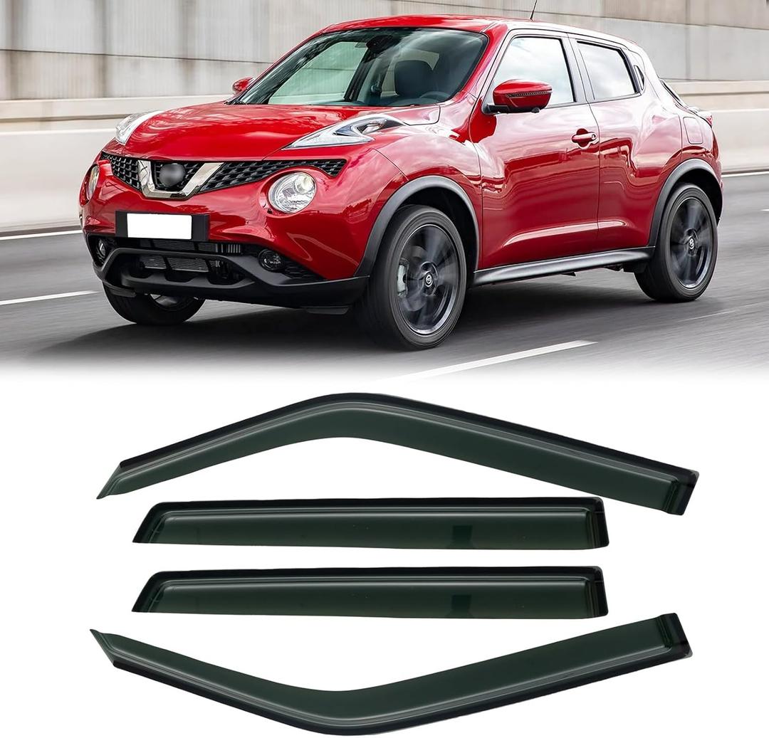 Rain Guards for 2011-2017 Nissan Juke, Out-Channel Window Visor Shields Vent Deflector Shade Wind Dark Smoke 2012 2013 2014 2015 2016 11 12 13 14 15 16 17, Outside-Mount, 4PCS