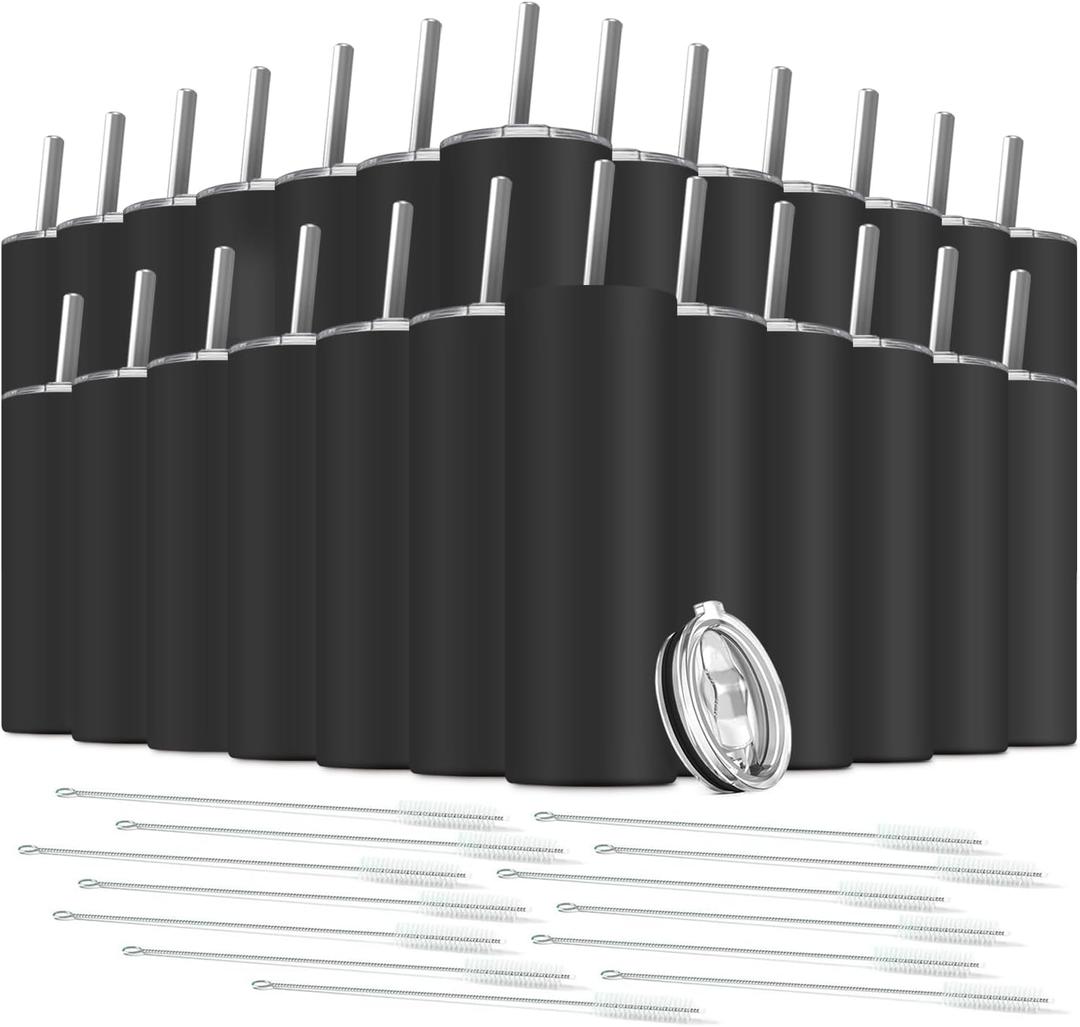 Tumbler with Straw and Lid, Insulated Coffee Travel Mug Tumbler 20 oz Stainless Steel Double Wall Reusable for Iced Drink, Women and Men Gift, Home Office, Outdoor (Black)