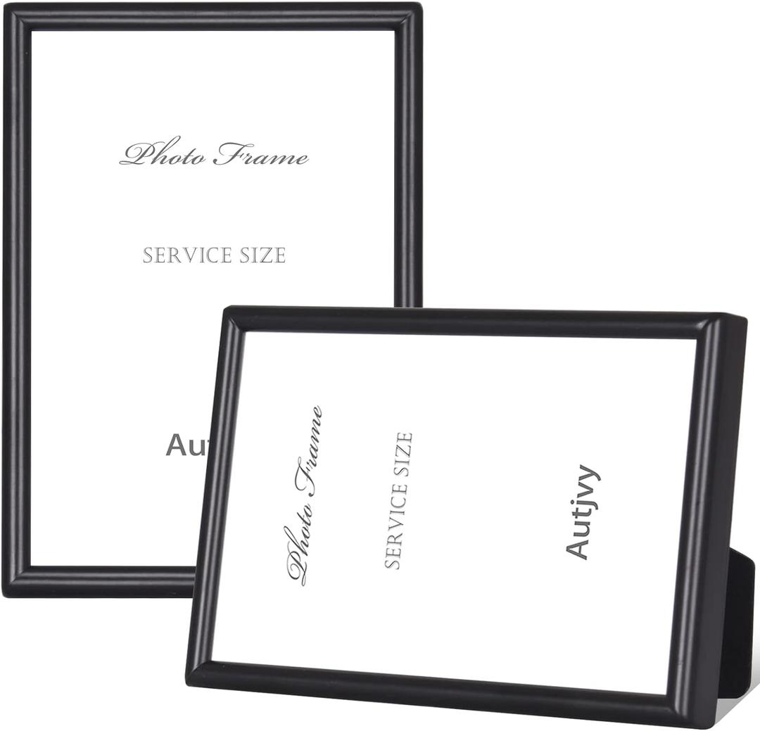 4x6 Picture Frame Matte Black Modern Simple Thin Aluminum Metal Photo Frame with HD Real Glass, Display for Tabletop and Wall Collage. (2 Pack)