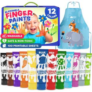 Finger Paint for Toddlers 1-3+, Washable Paint for Kids - Toddler Finger Painting - Non Toxic Baby Safe Toddler Art Supplies for Hand and Feet - Preschool Learning Activities Gifts for Kids Ages 2-4