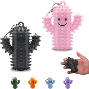 2 PCS Little Ouchies Pain FidgetSilicone Cactus Stim Tools for Adults, Sensory Pain Stim Fidget Toy , Spiky Grippy Stim Keychain, Anxiety Relief Items Fidget Toys Gift (Darkgrey+Pink)
