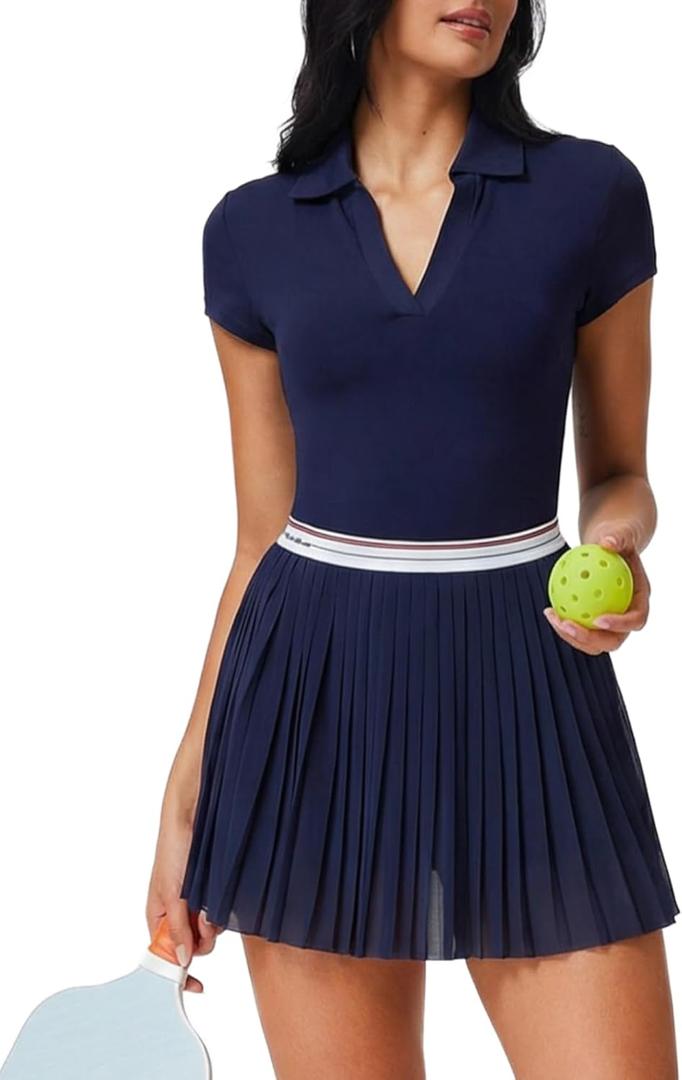 Mudere Tennis Skirt Set for Women Two Piece Golf Outfits High Waisted Pleated Athletic Skirt Outfits with Pockets (Blue, L)