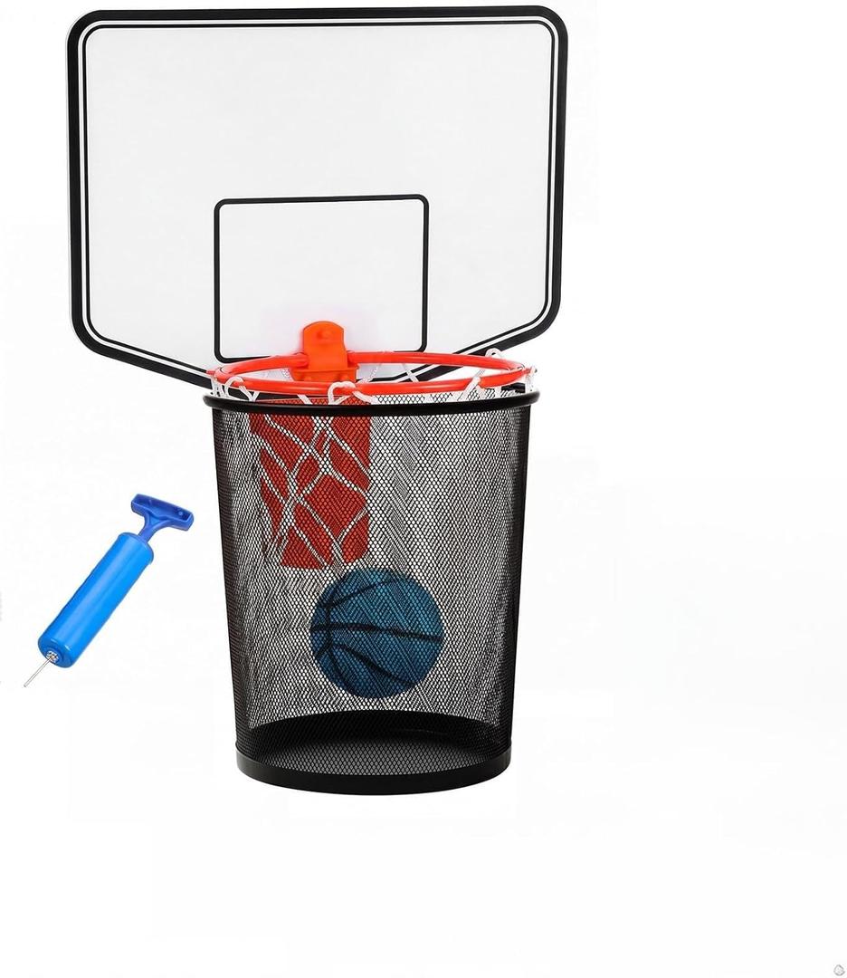 Meooeck 19 Pcs Trash Can Basketball Set Including 2 Clip on Hoop with Backboard 16 Mini Red and Blue Inflatable Basketball 1 Air Pump for Adult Boys Home Office Birthday Gift Practice Indoors(Classic)
