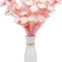 Artificial Flowers in Vase Peony Bouquet, Bundle of 10 Silk Peony Flowers with Vase for Wedding Party Home Kitchen Table Centerpieces Decoration(Light Pink)