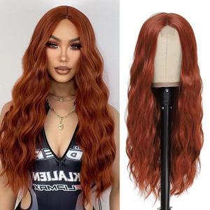 Long Auburn Wavy Wigs for Women Middle Part Copper Red Wig 26 inch Natural Curly Synthetic Wig Heat Resistant Fiber Wigs for Daily Party Use