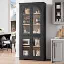 Garvee 70" Tall Kitchen Pantry Cabinet - Modern Display Cabinet with 4 Arched Glass Doors and Adjustable Shelves, Versatile Cupboard Organizers for Kitchen, Dining Room, Living Room, Bathroom, Black