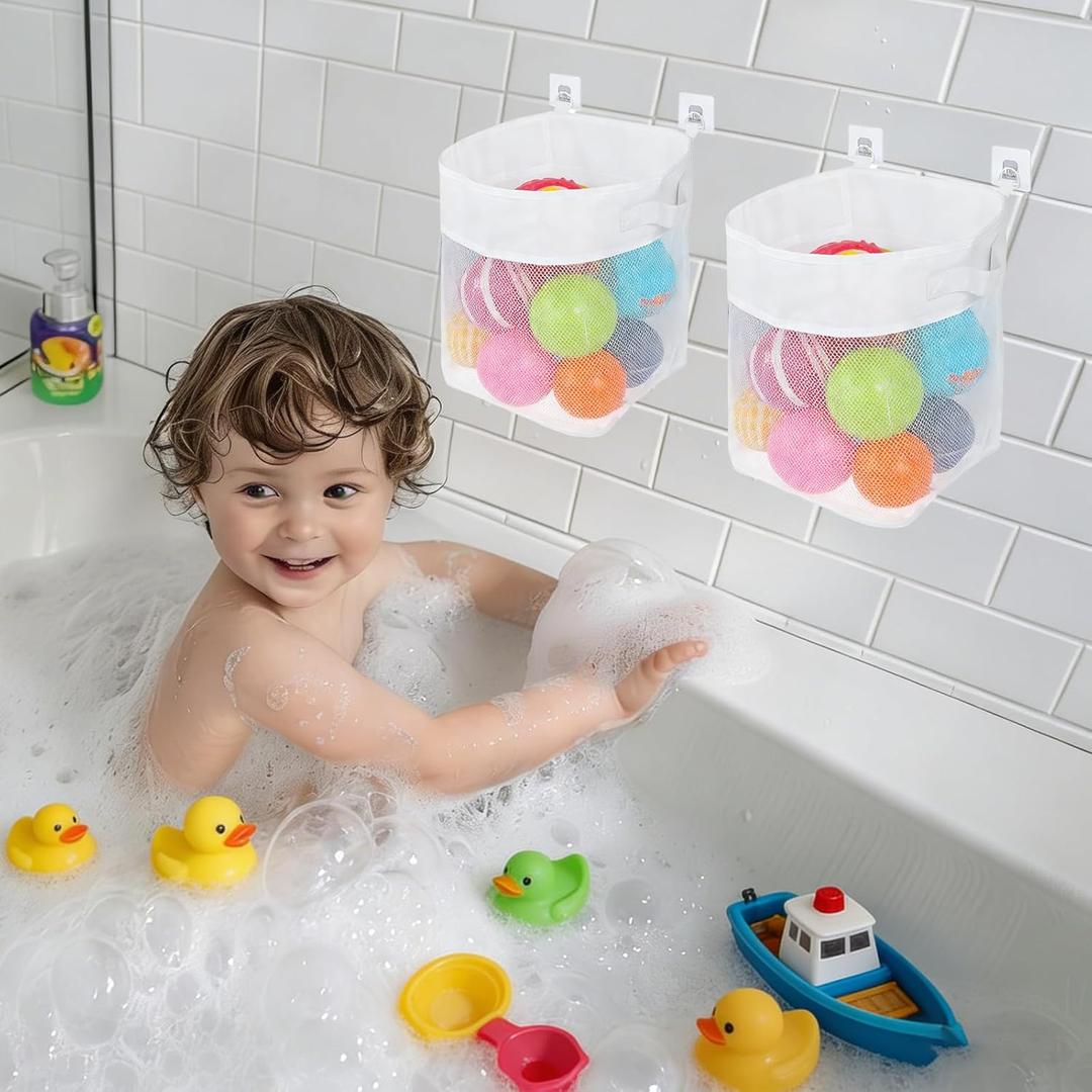 2Pcs Bath Toy Storage Polyester Toy Organizer Wall Mounted Breathable Leaky Mesh Bag Easy to Install Large Capacity Toy Mesh Bag Easy to Clean Toy Organizer Suitable for Bathrooms