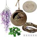4 PCS Crested Gecko Coconut Hide Natural Lizard Coco Hut Reptile Hanging Nest Flexible Vine Habitat Decoration Bearded Dragon Terrarium Accessories for Tortoise Chameleon Snake Spider