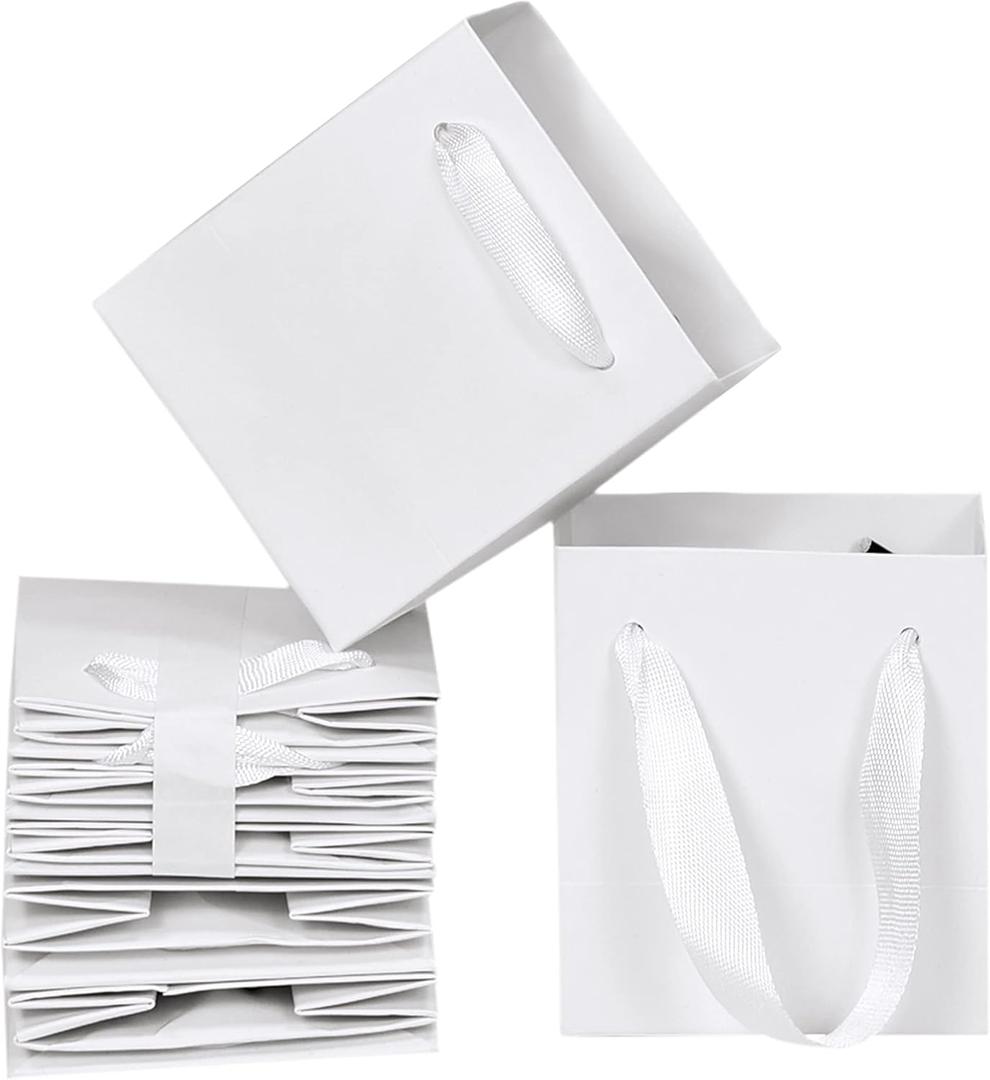 HUAPRINT 12 Pack Extra Small White Gift Bags,4x2.75x4.5 inch Tiny Mini Paper Bags with Handles Bulk For Party Favors,Presents,Birthday, Weddings,Baby Showers,Business,Shopping