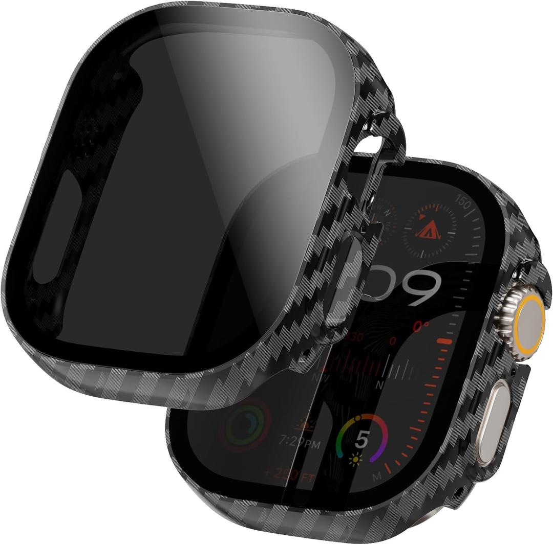 Apple Watch Ultra Privacy Screen Protector & Bumper Case, 49mm, 2 Pack, Carbon Fiber, Anti-Peeping