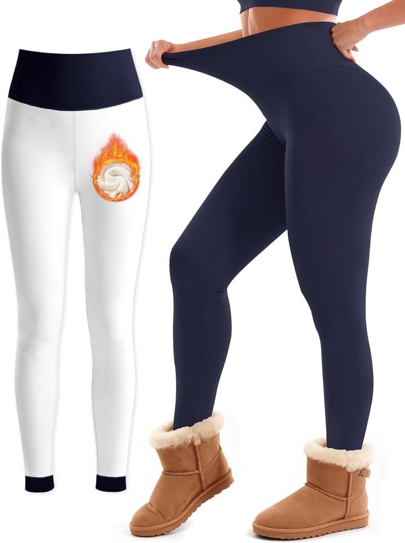 Laite Hebe Fleece Lined Leggings Women - High Waisted Winter Yoga Pants Tummy Control Soft Thermal Warm for Hiking Workout (Blue)