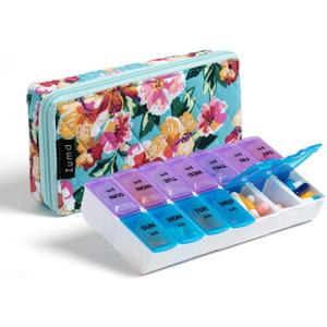 Weekly Pill Organizer 2 Times a Day, Zumd Pill Box 7 Day with Cute Quilted Fabric Zipper Case, Travel Pill Case Am Pm for Vitamin Medicine Organizer
