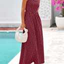 PRETTYGARDEN Women's 2026 Summer Spaghetti Strap Maxi Dresses Plaid Square Neck A Line Casual Beach Vacation Long Sundress (Red, L)