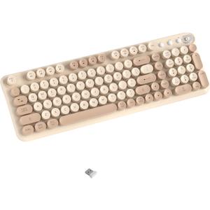 Wireless Bluetooth Keyboard - Full Size Retro Round Typewriter Style Wireless Keyboard with 2.4GHz & Bluetooth Dual-Mode Compatibility for PC, Laptop, Windows, Mac, and More (Milk Tea)