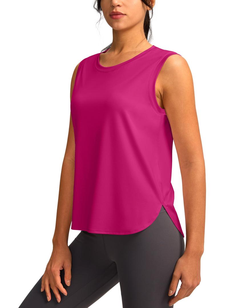 YYV Women's Workout Tank Tops Lightweight Sleeveless Workout Tops Loose Fit Yoga Athletic Running Shirts(Rose Red Small) (Pink, S)