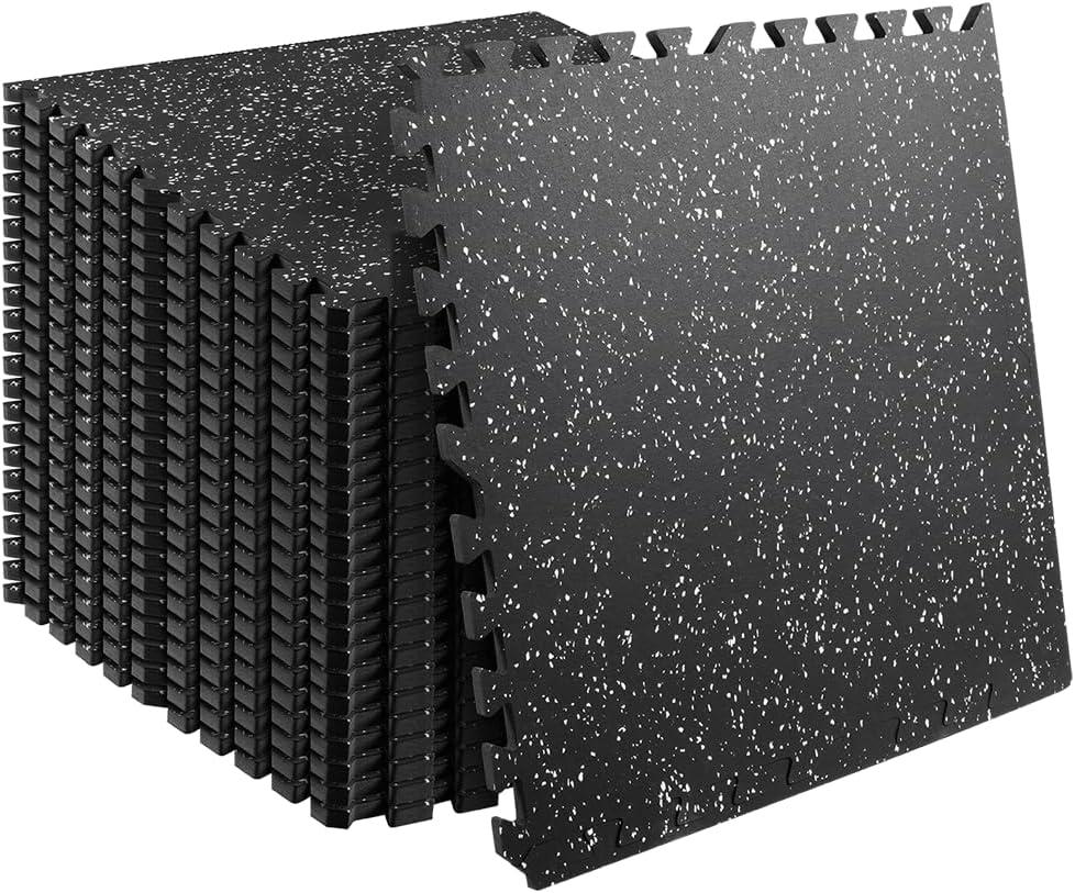 0.56in Thick 96 Sq Ft Gym Flooring for Home Gym, 24 Tiles Workout Exercise Equipment Mats, Rubber Top with EVA Foam, Interlocking Puzzle Floor Tiles for Fitness Room, Protective Flooring Mat