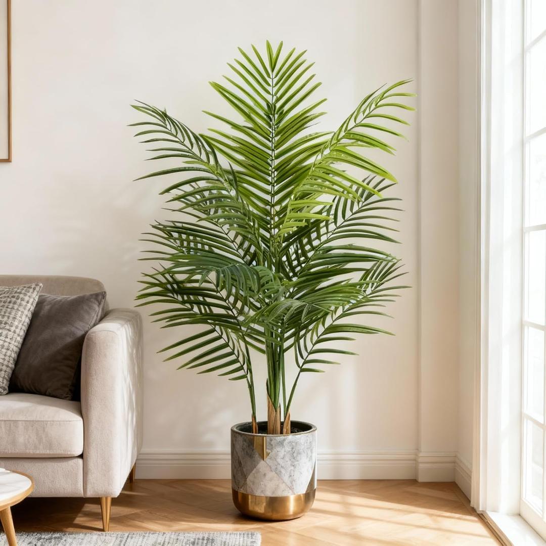 4ft Artificial Palm Tree Indoor, Large Fake Tropical Areca Palm with 13 Trunks, Tall Faux Floor Plants for Indoor Living Rooms Offices Bedroom Home Decor