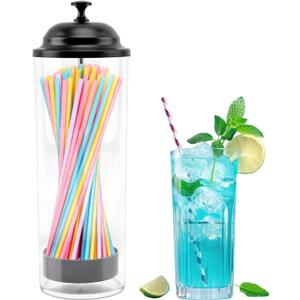 Straw Dispenser with Stainless Steel Lid, Holds Straws Up to 8.5 Inches, Black