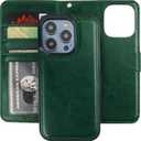 Bocasal Detachable Wallet Case for iPhone 14 Pro RFID Blocking Card Slots Holder Premium PU Leather Magnetic Kickstand Shockproof Wrist Strap Removable Flip Protective Cover 5G 6.1 inch (Green)