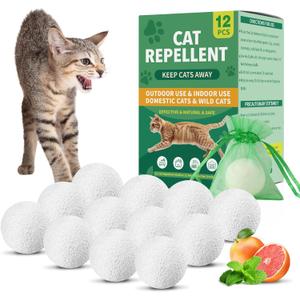 Cat Repellent Outdoor & Indoor, Cat Deterrent Outdoor Indoor, Natural Essential Oil Ball, Anti Cats Scratch for Furniture, Keep Cats Out of Yard, Keep Cats Away from Garden, Lawn Plants, 12 Packs