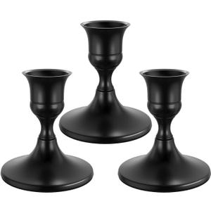 Black Taper Candle Holders Set of 3, Vintage Metal Candlestick Holders for Dinner Room Table Centerpiece or Mantel Wedding Party Decor